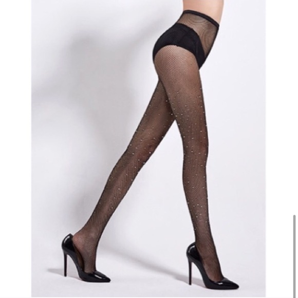 NEW Rhinestone Fishnet Pantyhose Tights - BLACK - Picture 5 of 6